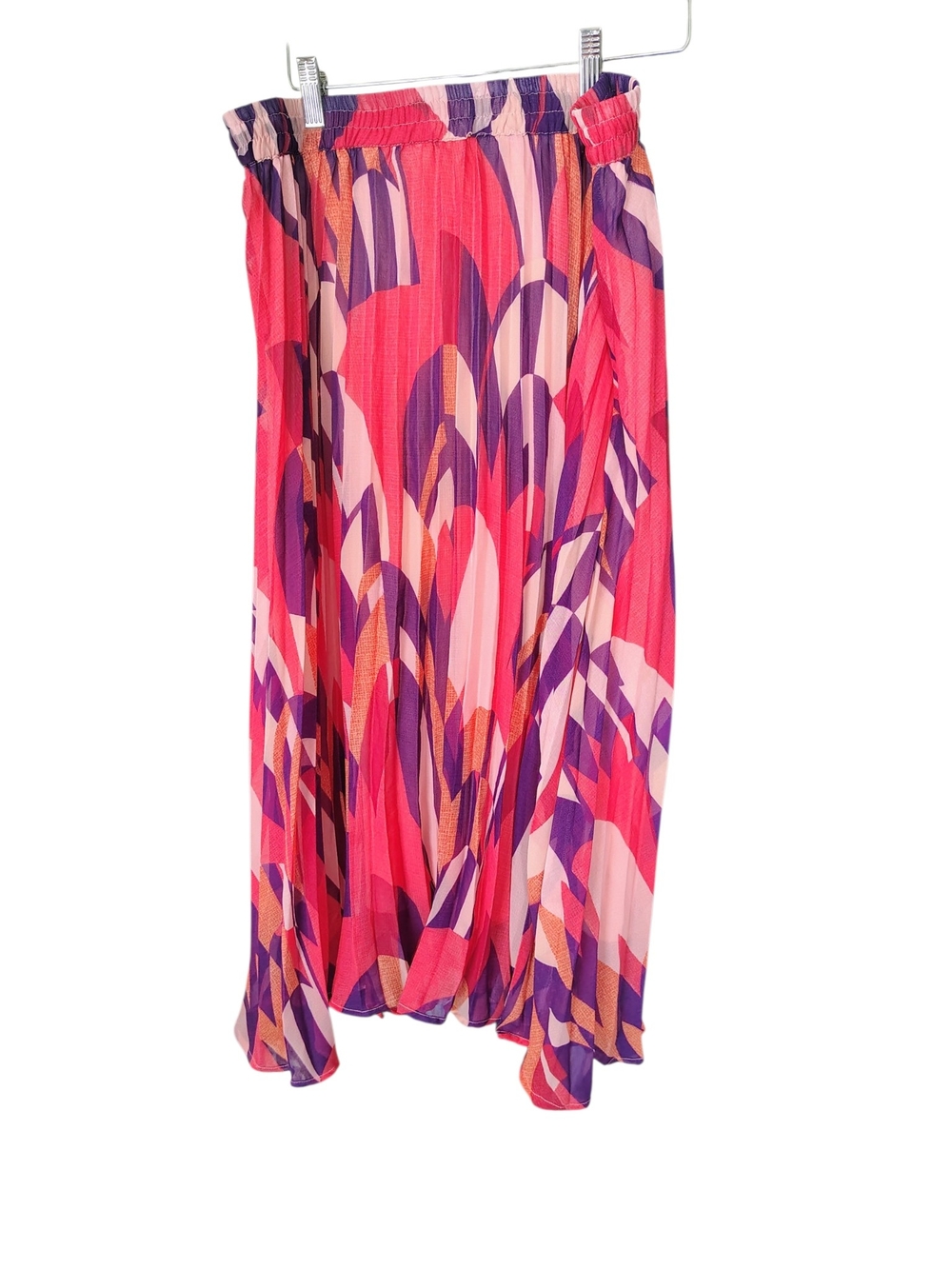 Women's Pink & Purple Abstract Pleated Maxi Skirt